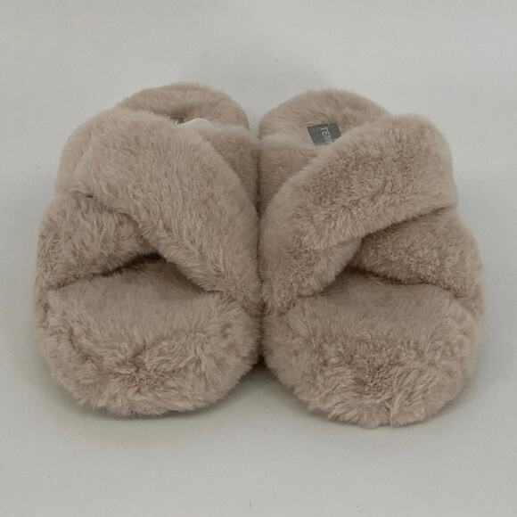 Tempur-Pedic Size 6M Natural Sloann Slide Slippers Faux Fur Cross-Strap P19-17 - Picture 2 of 12